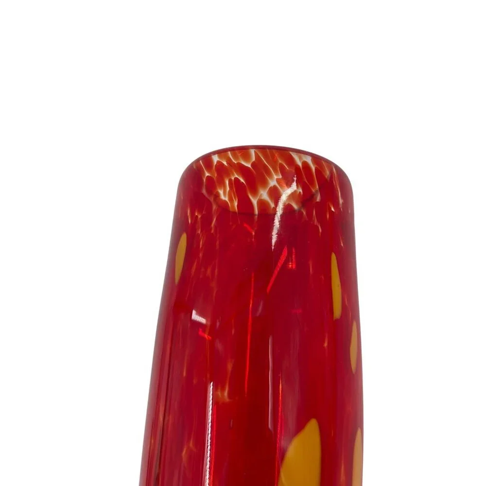 Handcrafted Red & Yellow Art Glass Vase With Abstract Design